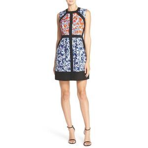New! BCBGMAXAZRIA Women's Donatella Ikat Print Dress with Pocket Size 8